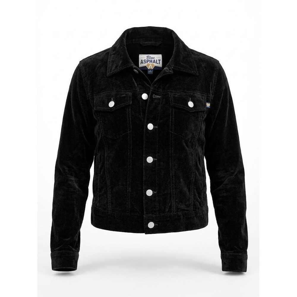Y2K Blue Asphalt Jacket Womens M Black Trucker Velvet Grunge Edgy Streetwear